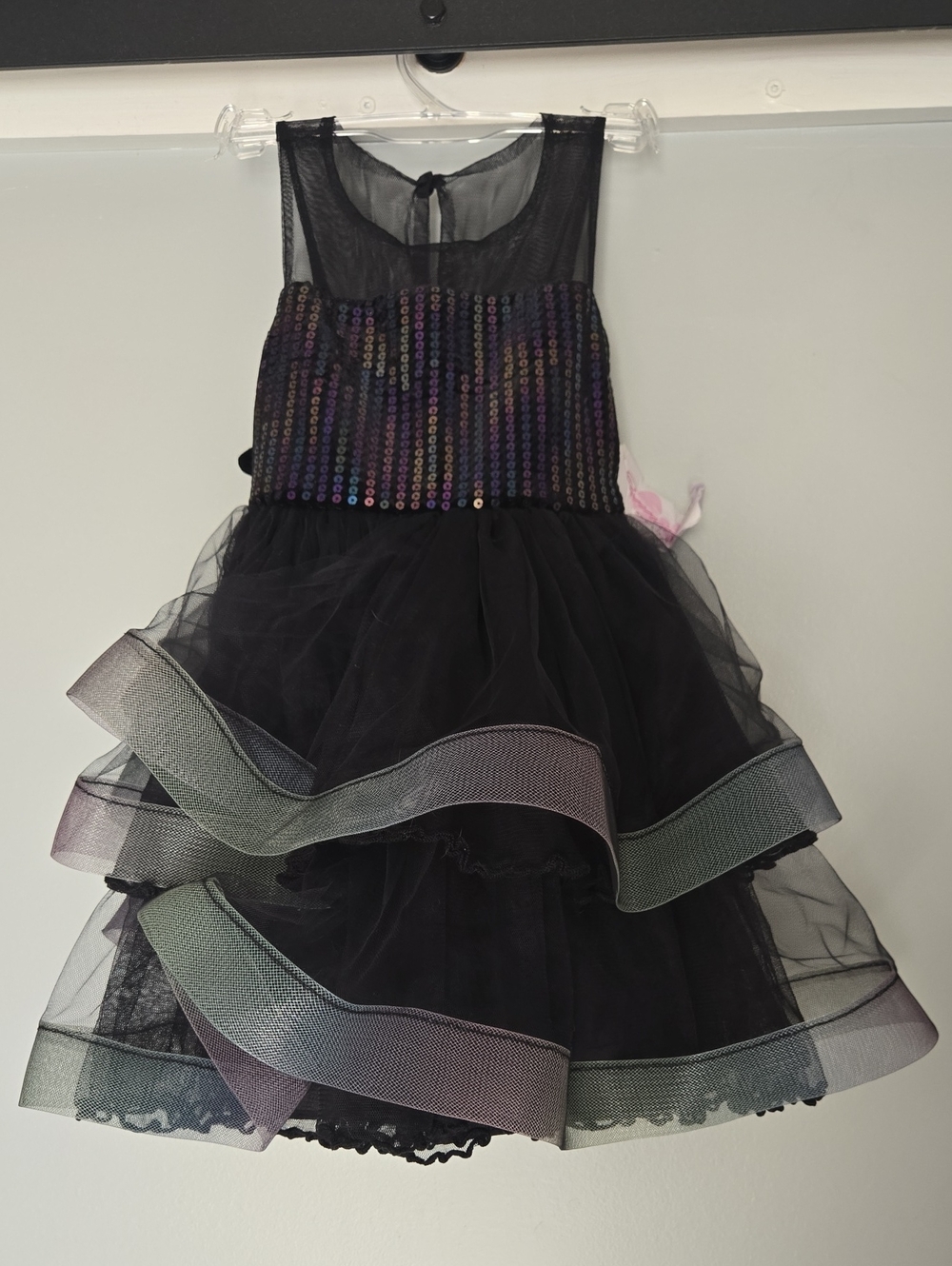 Bonnie Jean Black Iridescent Sequin Tulle Dress
